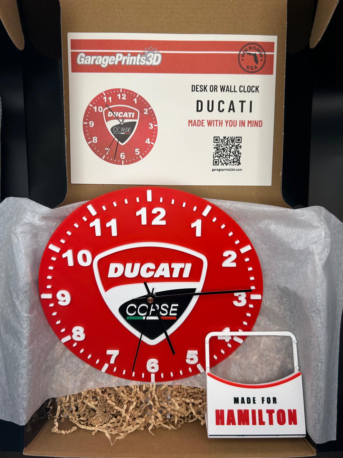 Italian Racing Desk & Wall Clock | Custom Motorcycle Garage Decor | 3D Printed Biker Clock