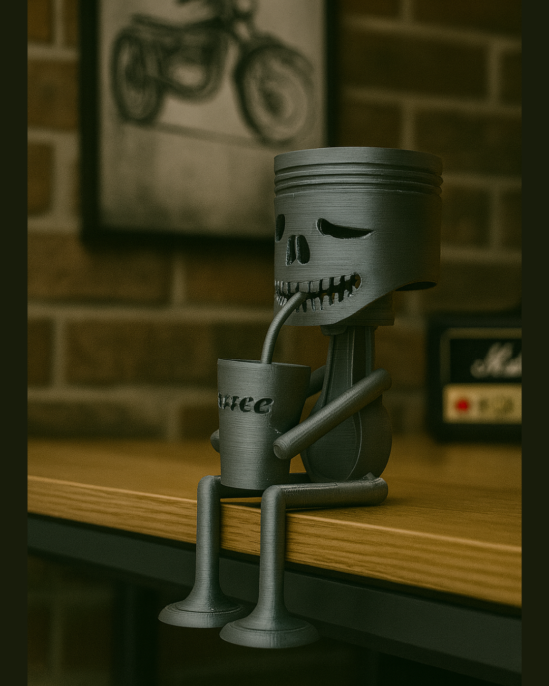 Skeleton Coffee Figurine | 3D Printed Desk Sculpture | Garage & Man Cave Decor
