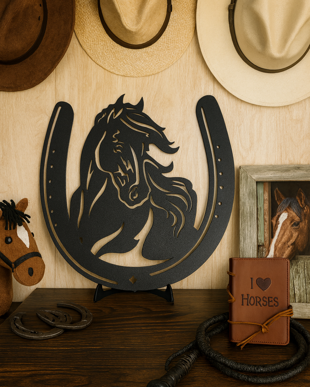 Horse & Horseshoe Wall Art | 3D Printed Western Decor | Rustic Farmhouse Wall Hanging