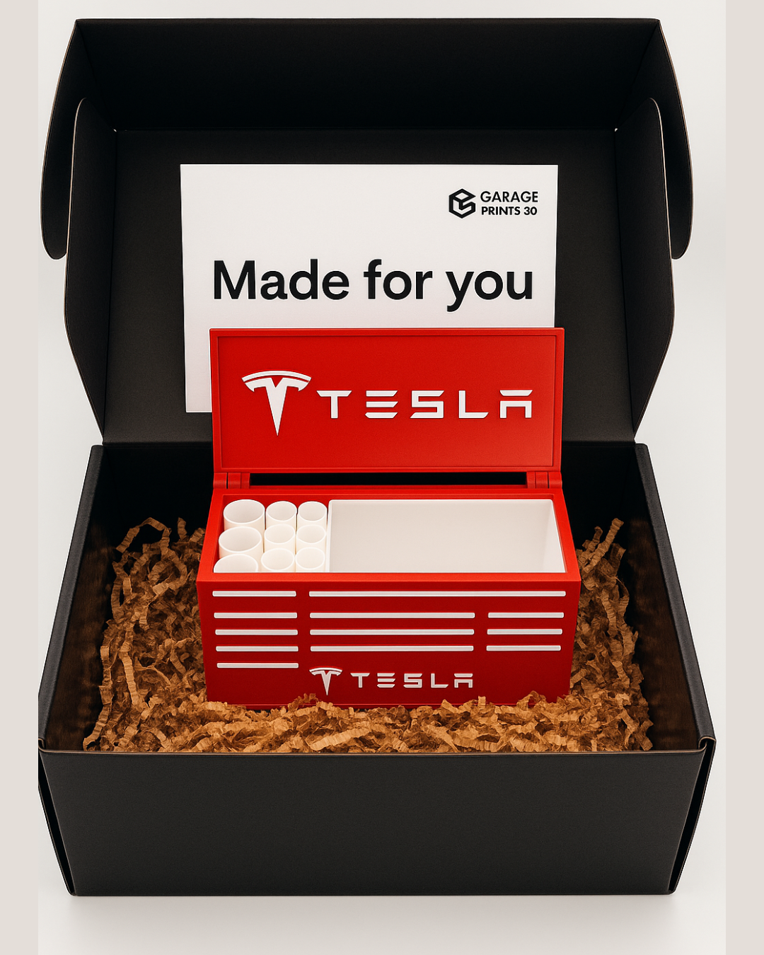 EV Toolbox Pen Holder | Red 3D Printed Desk Organizer | Modern Workspace Decor for Car Enthusiasts