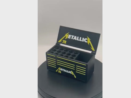 Heavy Metal Toolbox Desk Organizer | 3D Printed Rock-Inspired Pen Holder | Garage & Man Cave Decor